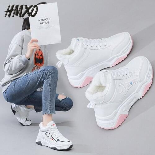 HMXO Winter Cotton Shoes Warm Casual Women Cotton Shoes Plus Velvet Thickening High-top Thick-soled Increased Sports Shoes