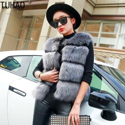 TUHAO Winter Woman Clothing Vintage Coats Office Lady Fashion Faux Fur Waistcoat Vest Thick Female Sleeveless Jacket WM11