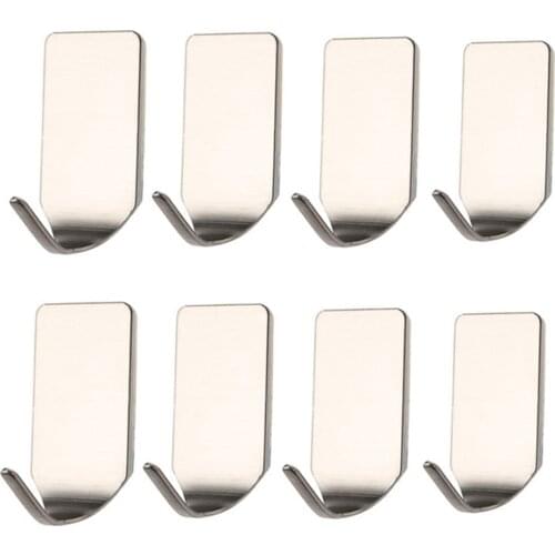 1/set 8pcs 304 Stainless Steel Sticky Hooks durable and easy to use Silver without damage to the wall or glass