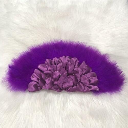 1pcs African Handmade Hand Fan Ladies Turkey Feather Fan Applique HandFan for Wedding Party with Stones Double Side Feather Fans