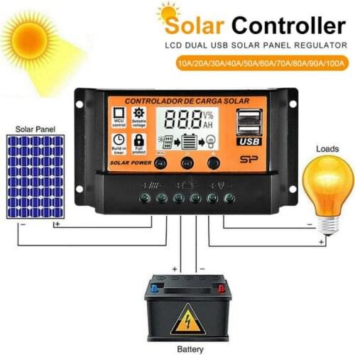 12V/24V MPPT/PWM Auto Parameter Adjustable Dual USB Port Solar Panels Battery Charge Controller LCD Screen Solar Controller