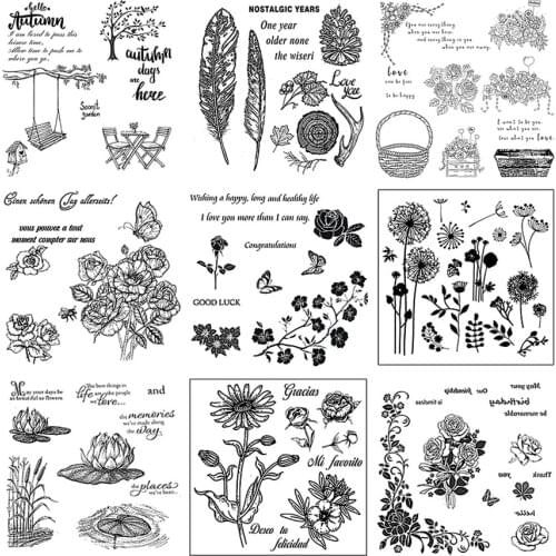 14x14cm Flower Clear Stamps Transparent Seal Silicone Seal TPR Christmas Wedding Roller Stamps DIY Scrapbook Album Card