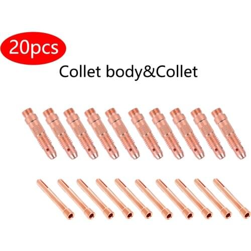 20Pcs Argon welding tig welding torch for WP SR 17 18 26 1.0mm/1.6mm/2.0mm/2.4mm/3.0mm/3.2mm Tig tungsten collet body and collet