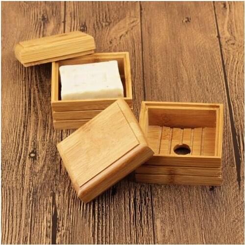 50pcs/lot Natural Bamboo Soap Dish Wooden Soap Tray Holder Storage Soap Rack Plate Box Container for Bath Shower Plate Bathroom