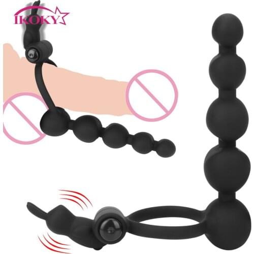 IKOKY Butt Plug Sex Toys for Couple Anal Bead G-spot Vibrator Penis Vibrating Ring Strapon Dildo Double Penetration