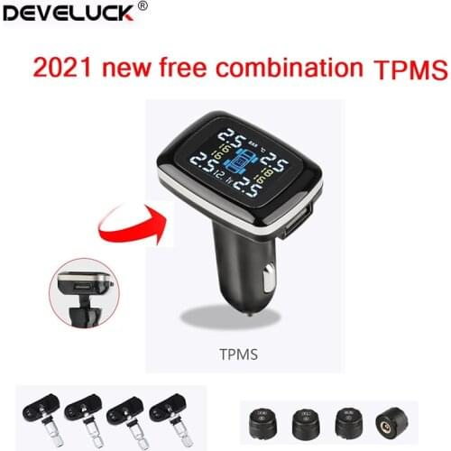 Develuck New Angle Transfer TPMS Upgraded Version Of Car Safety Alarm Tire Pressure Sensor Cigarette Lighter Digital USB port