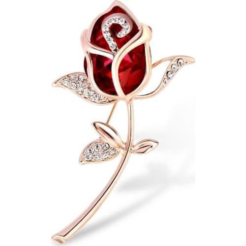 Crystal Rose Flower Brooch Pin Rhinestone Alloy Rose Gold Brooches Birthday Gift Garment Accessories