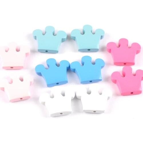10pcs Mixed color crown Wooden Spacer Beads For Jewelry making For Pacifier Clip Accessories 25x30mm MT2116X