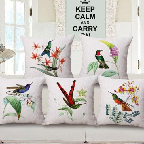18x18" Home Cotton Linen Bed Pillow Case Watercolor Bird Square Cover Soft Room Gifts Single Sides Printing