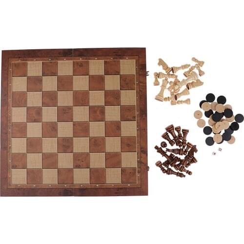 Travel Game Chess &Checkers &Backgammon 3 in 1 Set Board 44x44cm Gift Wooden