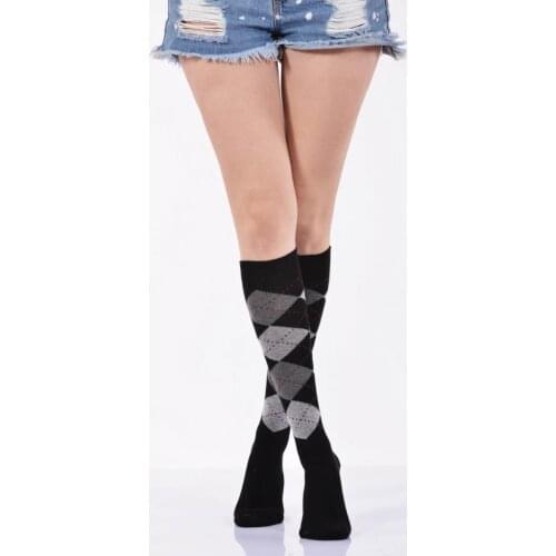 Idilfashion Women Plaid Lower Stocking-Black-B-ART013 (3'LÜ PACKAGE)