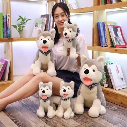 28/38/48cm Giant New Simulation Husky Stuffed Plush Doll Kid Lovely Lying Husky Dog Soft Pillow Birthday Gift Toys For Children