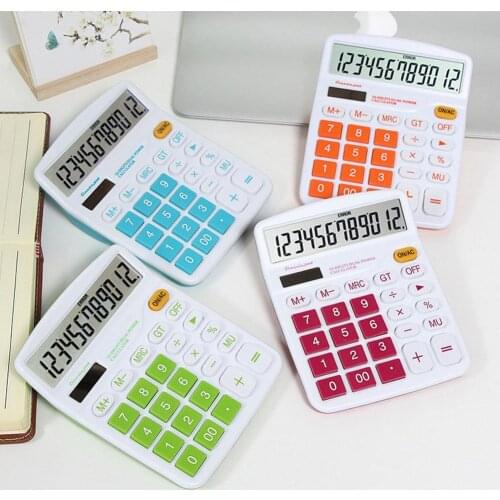 12 Digit Calculator Large Display Solar Power Battery Home Office School Tool