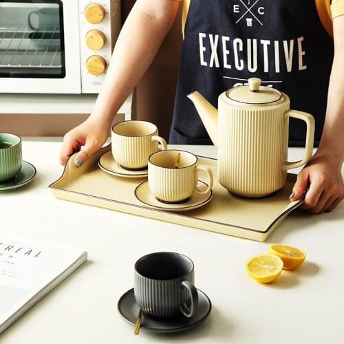 Ceramic Coffee Cup Saucer Teapot Set Dessert Plate Juice Milk Drinking Cups Household Kettles Cafe Mugs Tray Elegant Coffeeware