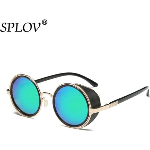 Retro Steampunk Sunglasses Men Women Round Metal Shields Sun Glasses Brand Designer Fashion Eyewear Mirror Lens UV400