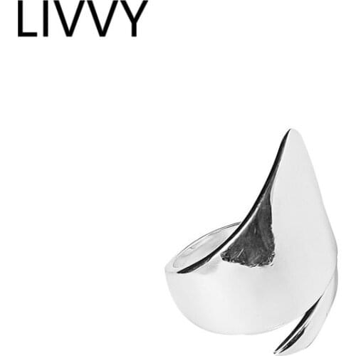 LIVVY Silver Color Geometric Rectangle Smooth Bevel Ring Female Punk Fashion Jewelry Accessories Wholesale Gift Trend
