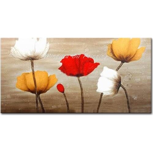 Hand-painted Modern Wall Art Picture For Wedding Bedroom Home Decor Abstract Red Yellow White Flower Oil Painting On Canvas