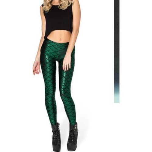Milk Digital Print Women Mermaid Fish Scale Leggings Plus Size Black Metallic Geometric Stretch Legging Pant For Female
