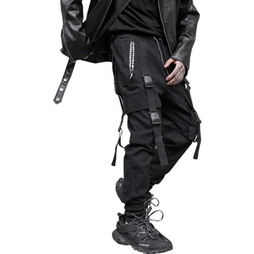 2019 Autumn Side Zipper Buckles Men Streetwear Ribbons Pants Mens Jogger Trousers Cotton Hip Hop Sweatpants Pencil Pants LBZ154