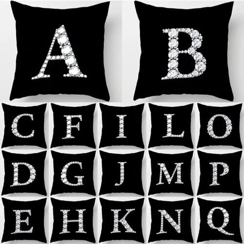 Crystal Diamonds Letter Printed Cushion Cover 45cmx45cm Peach Skin English Alphabet Pillowcase Home Decor Sofa Bed Pillow Cover