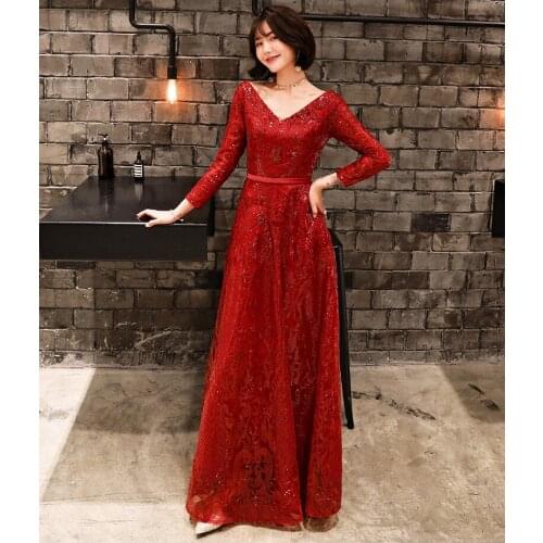 2019 New Shinning Sequins Evening Dress 3/4 Sleeve a Line Prom Dress Sexy V-neck Backless Evening Gowns Custom Made