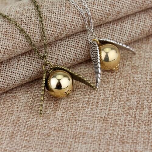 Geometric Round Gold Snitch Time Turner Men Movie Series Pendant Necklace Feather Angel Wings Hourglass Funnel Jewelry