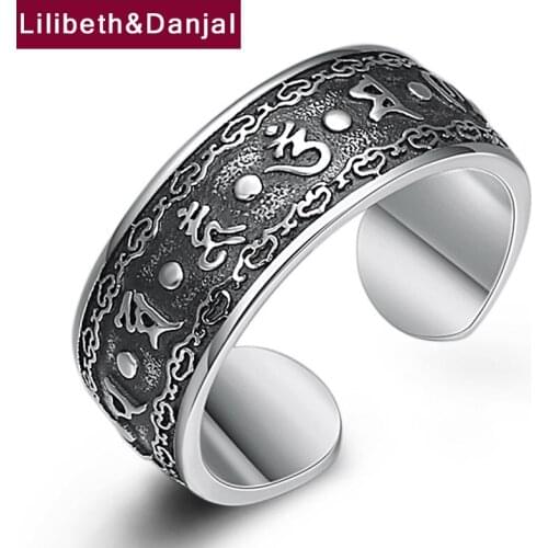 Couple Adjustable Ring 100% Real 925 Sterling Silver Women Men Buddha Mantra Opening Ring Fashion Jewelry bagues pour femme R21