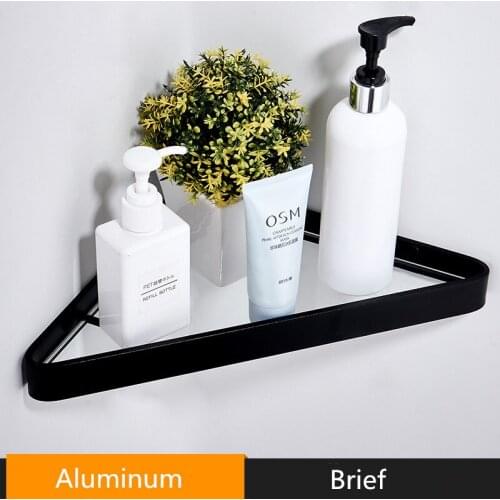 Bathroom Shelf Aluminum Black Free Nail Bathroom Corner Shelf Bathroom Accessory Storage Organizer Rack Holder Glass Shelf