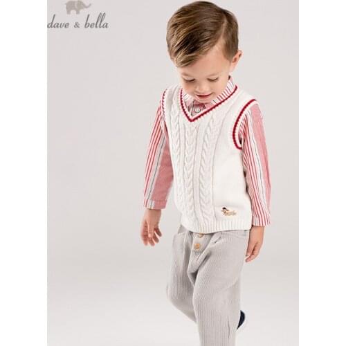 DB16718 dave bella spring baby boys casual cartoon striped knitted coat children fashion sleeveless vest