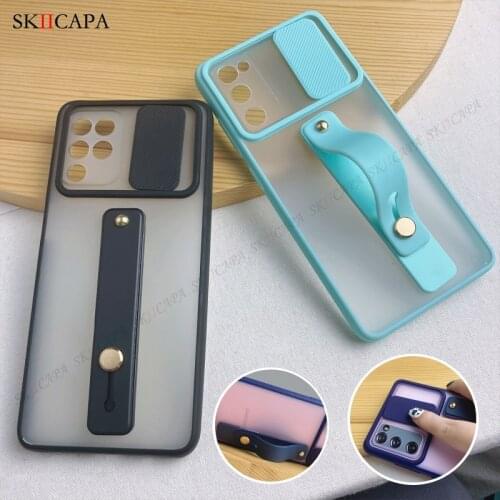 Clear Matte Wrist Strap Holder Case for Samsung Galaxy S21 S20 Ultra F62 M62 Note 20 A72 A52 Slide Camera Lens Protective Cover
