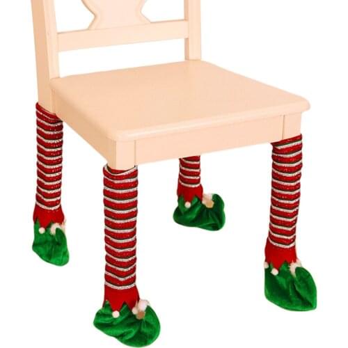 Christmas Chair Leg Covers Cute Elf Design Chair Leg Socks Floor Protector for Home Party