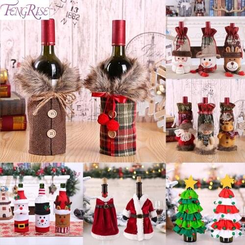 Christmas decorations linen buttons lattice wine bottle cover cartoon old man snowman wine bottle bag wine cover