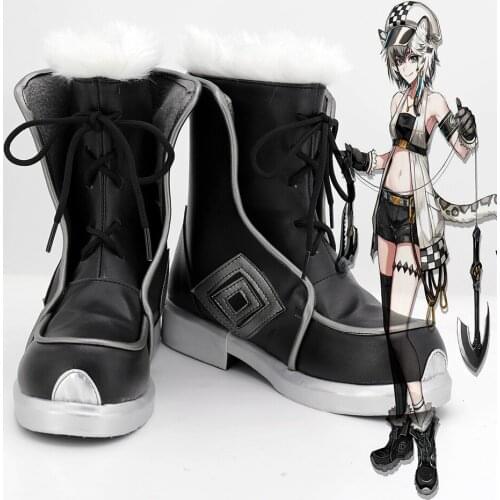Game Arknights Cliffheart Cosplay Boots Black Leather Shoes Cliffheart Wool Boots Custom Made Any Size