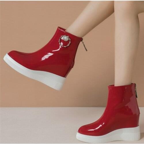 Fashion Sneakers Women Genuine Leather Wedges High Heel Ankle Boots Female High Top Round Toe Platform Pumps Shoes Casual Shoes