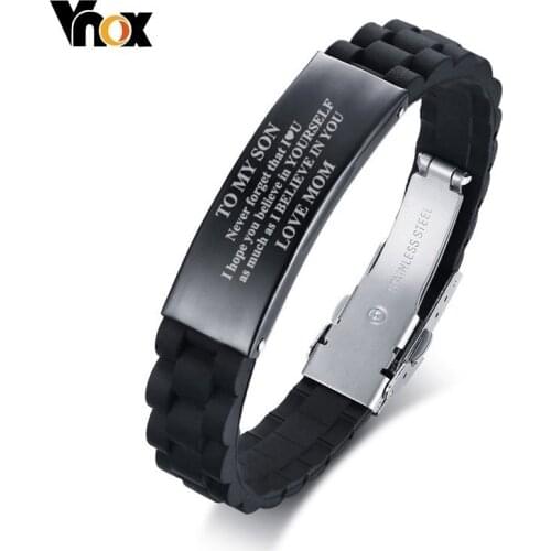 Vnox Drop Shipping TO MY SON Never forget that I LOVE YOU from Mom Dad Courage Silicone Bracelets for Men Boy Length Adjustable