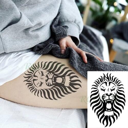 Waterproof Temporary Tattoo Sticker Roaring Lion Black Fake Tatto Flash Tatoo Back Leg Big Size Art for Women Men