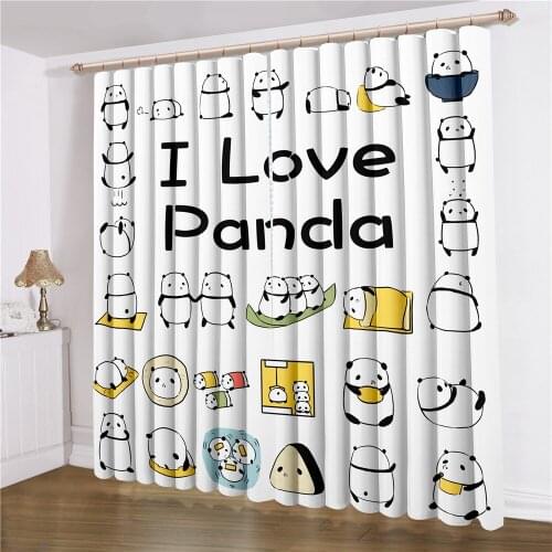 2 Panels Panda Window Curtains Cartoon Animals Parlour Window Treatments 3D Print Home Room Window Drapes For Bedroom Curtain