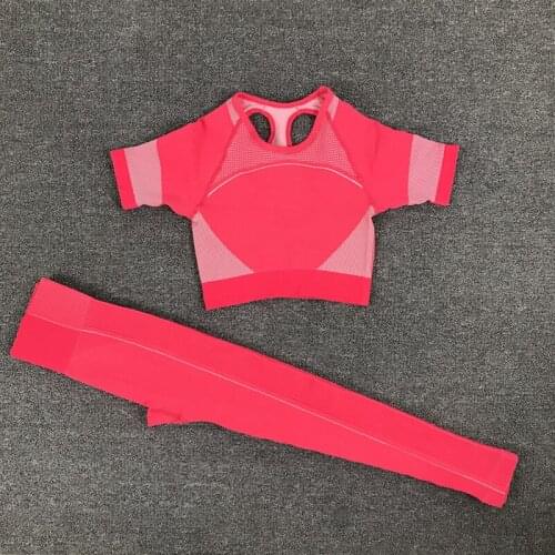 Women 2 Pcs Sports Suits Set Yoga Sets Gym Fitness Athletic Pants Sportswear Lifting Leggings Shirt Seamless Sports Activewear