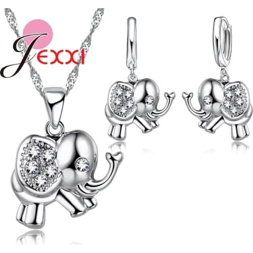 Brand Cute Animal Elephant Silver Jewelry Sets For Women 925 Sterling Silver Pendant Necklace Earrings Bridal Jewelry Set