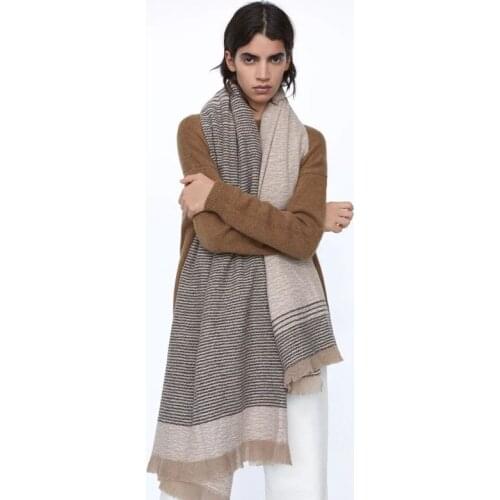 Winter Soft Cashmere Scarf Women Thin Stripe Scarves Female Shawl Wraps Thicken Warm Unisex Basic Blanket Tassel Pashmina Stoles