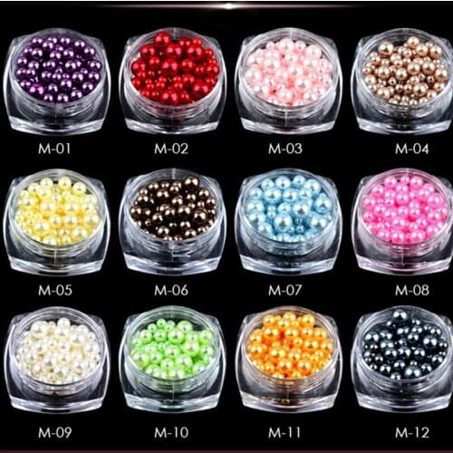 1Set Mix Size Round Full Pearl Beads - 12 Colors 3mm/4mm/5mm In Jar Nail Art Rhinestone 3D Glitter Decoration Crystals Pearls