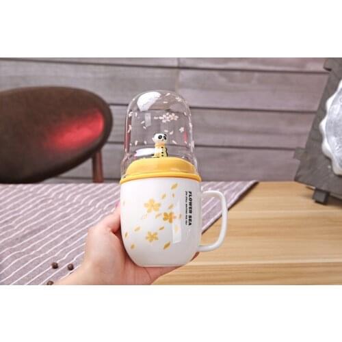 1PC Creative Ceramic Cup Personality Mug milk Coffee Tea Cup Home Office Drinkware cup With Plastic lid and spoon ENQ 009