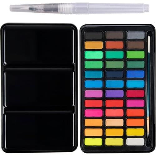 12/18/24/36 Colors Solid Watercolor Paint Portable Metal Box With Water Color Brush Set School Kids Professional Art Supplies