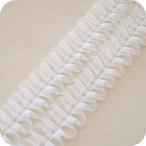 2Meters/Lot Mesh Organ Pleated Lace Ribbon DIY Apparel Sewing Fabric 5CM Wide White Black Pink Red Blue Green Lace Trimming