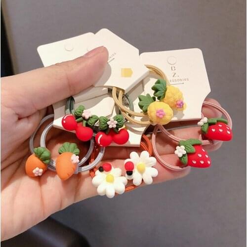 2PCS New Cute Fruit Flowers Cartoon Princess Headwear Kids Elastic Hair Bands Children Ropes Girls Accessories Baby Headdress