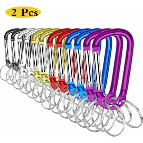 2 Pcs Aluminum Clip Hooks Spring Snap Hook Rings D-Ring Shape Buckles with 3 Keyring Keychains for Outdoor Activities