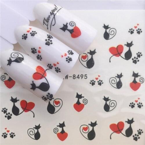 2018 Fashion 1 Sheet Nail Wraps Sticker Lovely Black Cat Patterns Water Transfer Watermark Fingernails Decals Party Beauty Gift