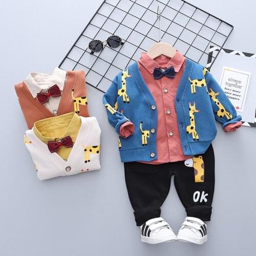 2021 Spring Autumn Outfits Baby Girls Clothes Boy Infant Cotton Suits Cartoon Giraffe Coat+Shirt+Pants 3pcs/sets Boys Kids