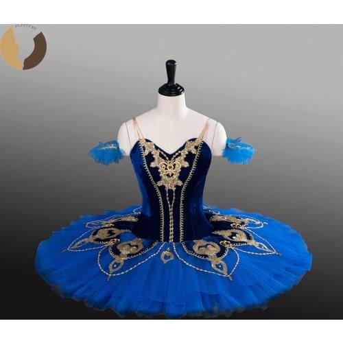 FLTOTURE Velvet Blue Tutu For Girls Ballet Classical Pancake Nutcracker Costumes 12 Layers Ballet Variation Paquita Tutus Skirts
