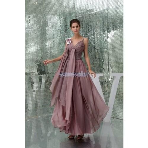 Free shipping 2018 hot seller high quality design handmade flower strap sexy chiffon evening gown mother of the bride dresses